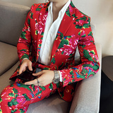 东北大红花修身男士长袖西服长裤西装套装2403-P195，男装西服，星座1606-1