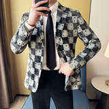 提花牛仔韩版修身西服时尚潮流休闲西装DX30-P168，男装西服套装，星座1606-1