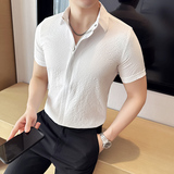 泡泡纱男士短袖拉链衬衫时尚百搭休闲免熨衬衣CS020-P63，商品下架区，星座1606-1