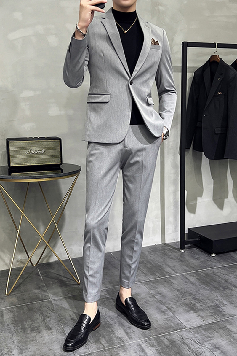 S-7XL韩版修身商务休闲西服两件套8801-P190,男装西服,星座1606-1