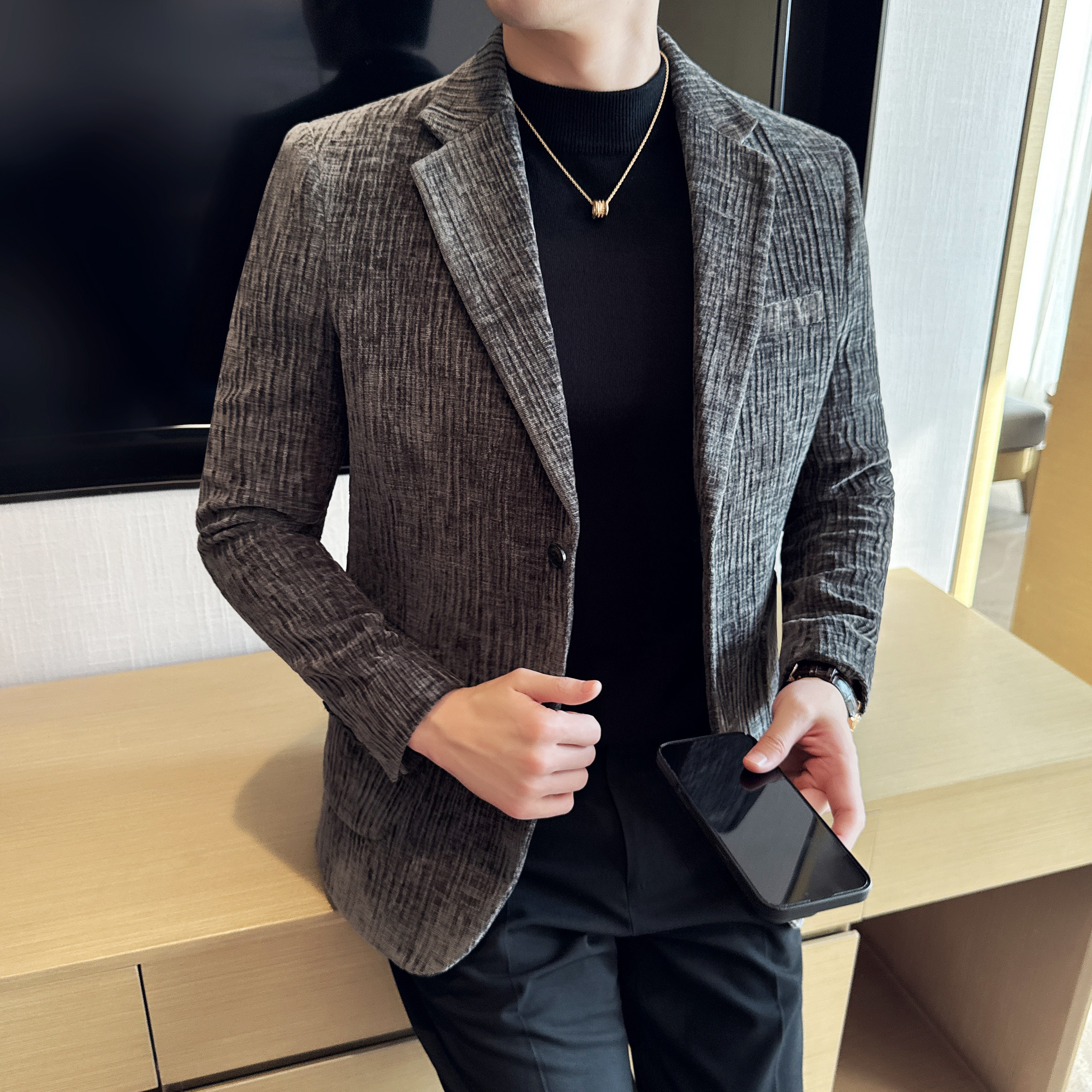 雪尼尔褶皱时尚休闲西装外套男士韩版修身西服DX60-P148,男装西服套装,星座1606-1