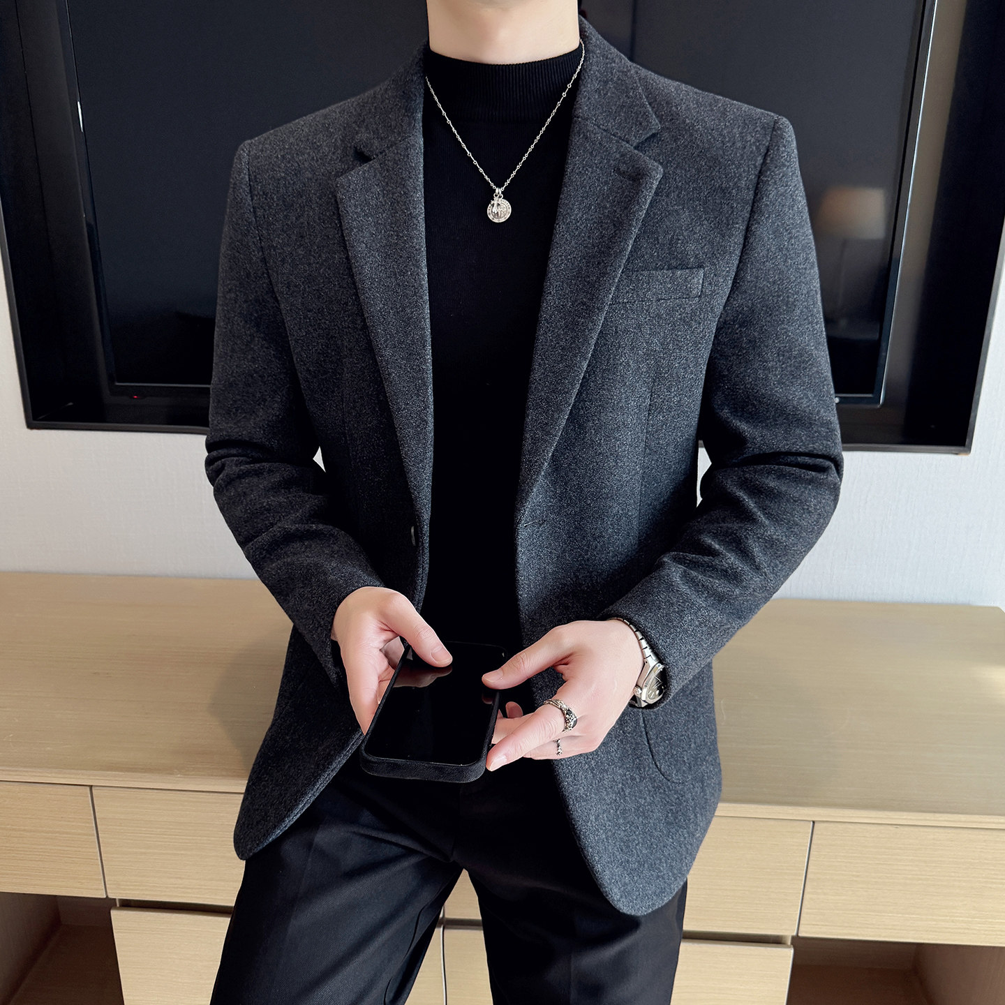 高定羊毛西服时尚休闲西装外套男士韩版修身西装DX73-P168,男装西服套装,星座1606-1