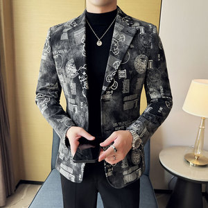 提花牛仔韩版修身西服时尚潮流休闲西装DX31-P168图片
