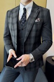撞色韩版修身西服时尚潮流设计拼色西装三件套2411-P265，男装西服套装，星座1606-1