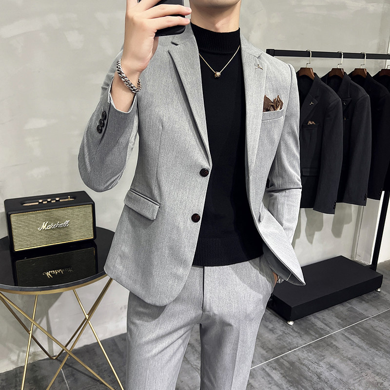 S-7XL韩版修身商务西服两粒扣西装套装两件套8802-P190,男装西服,星座1606-1