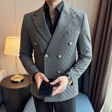 春装新款时尚潮流隐形格子双排扣西装DX2304-P155，男装西服，星座1606-1