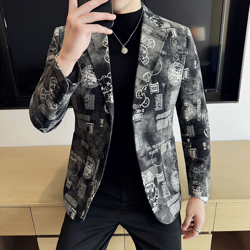 提花牛仔韩版修身西服时尚潮流休闲西装DX31-P168,男装西服套装,星座1606-1