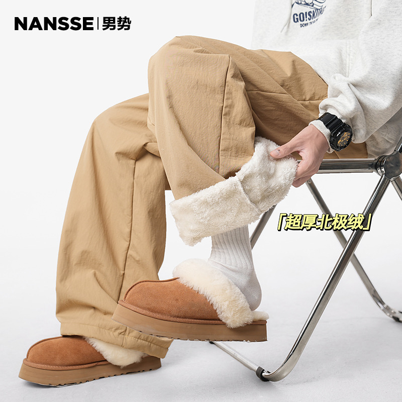 卡其色加绒棉裤潮牌保暖