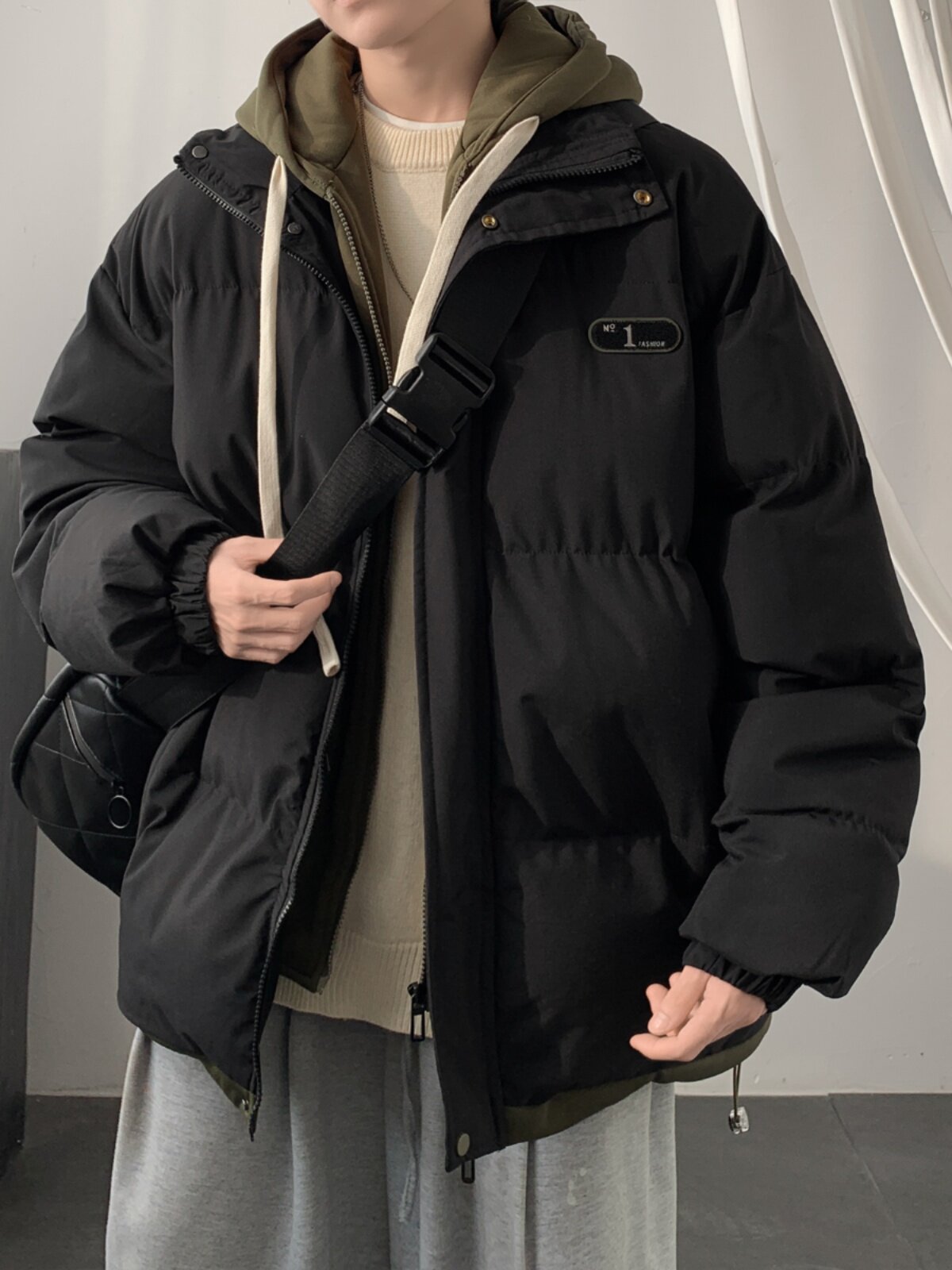 FAKE TWO PIECES OF COTTON CLOTHING MENS WINTER LOOSE CASUAL THICKENED WARM COTTON JACKET JAPANESE TREND HOODED COTTON JACKET