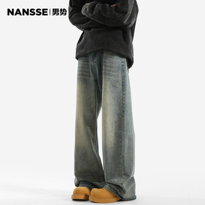 美式高街水洗做旧牛仔裤秋季