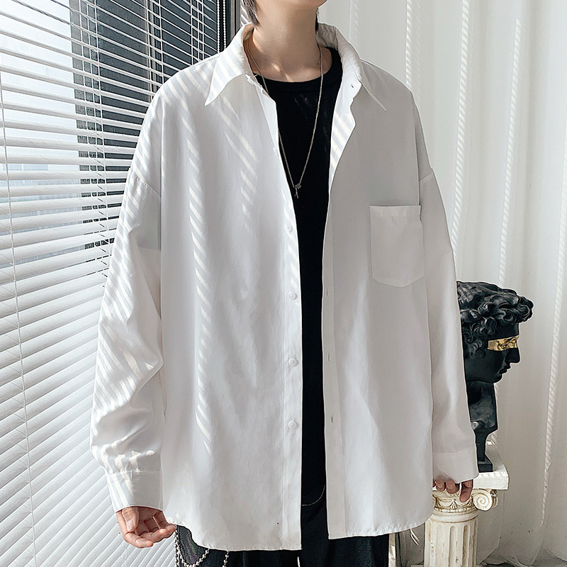 长袖衬衫男韩版宽松痞帅衬衣服港风潮流百搭学生休闲外套春秋上衣