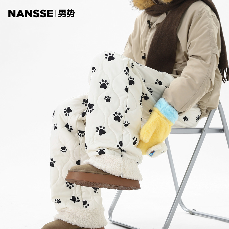 潮牌狗爪印花葫芦格棉裤男冬美式