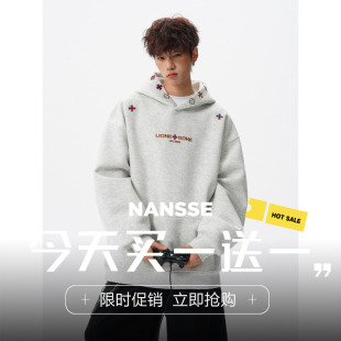 美式 潮牌宽松加绒加厚青少年情侣外套 重磅刺绣连帽卫衣男女秋冬季