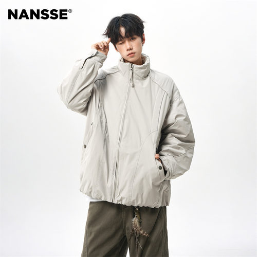 潮牌重磅拼接两面穿立领夹克棉服