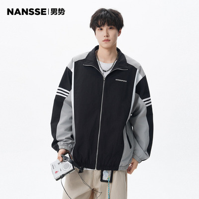 美式条纹运动夹克男款2025秋季新