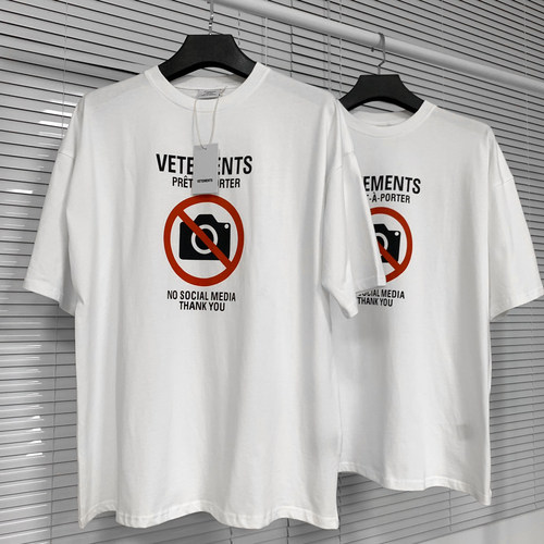 高版本 20ss vetements维特萌禁止拍照纯棉刺绣男女圆领短袖tee