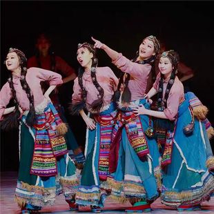 春种藏族舞蹈服演出服女次仁拉索舞蹈服民族艺考舞蹈大摆裙剧目服