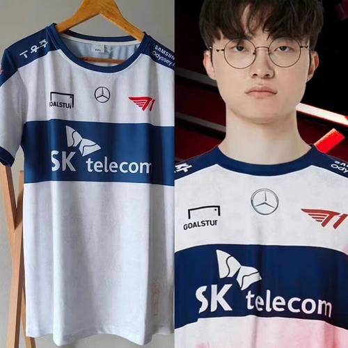 T1蓝白队服2023LCK战队MSI季中赛FAKER同款衣服夏季短袖t恤周边男