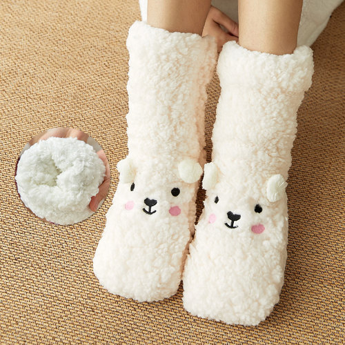 地板袜冬季保暖卡通珊瑚绒袜子女