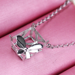 冰花切割雷迪恩10X12宝石项链空托吊坠托架底座免费镶嵌925纯银女