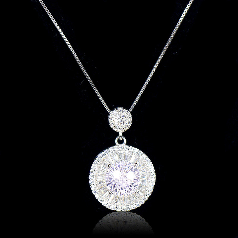 烟花切白钻石项链轻奢小众吊坠子女中性风圆饼925纯银镀铂金日韩