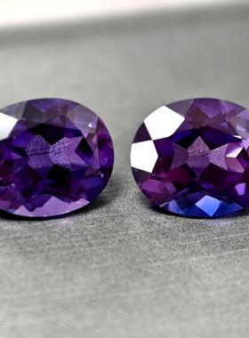 紫蓝宝紫色培育蓝宝石裸石椭圆形菱形高精切珠宝首饰镶嵌男女新款