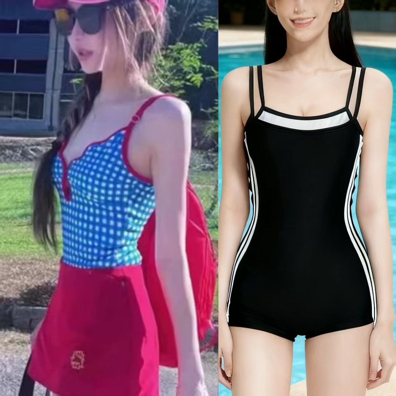 新款夏季连体游泳衣女士古力娜扎同款复古格子遮肚微胖少女游泳装,运动/瑜伽/健身/球迷用品,连体泳衣,淘宝优惠券,粉丝福利购,淘宝优惠卷