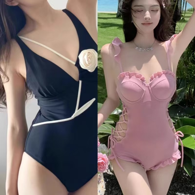 连体温泉遮肚女ins风显瘦泳衣女