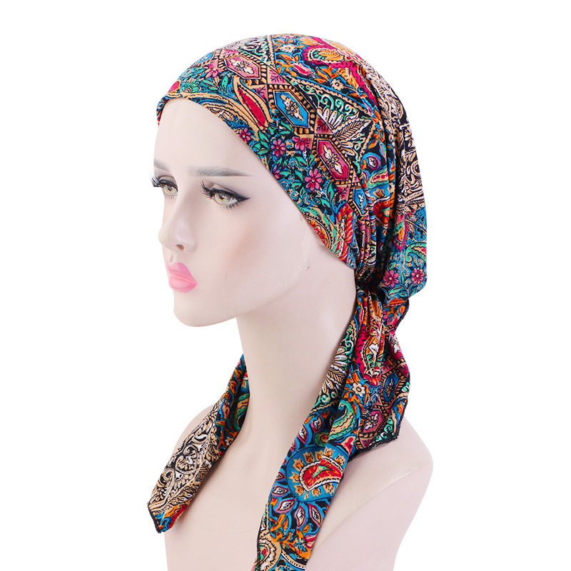 民族风印花头巾帽中东包头帽阿拉伯简便套头帽女 malaysia turban