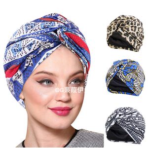 非洲印花弹力交叉扭扭帽内衬头巾帽马来西亚包头帽turban hat