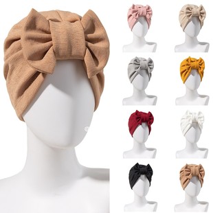 中东帽子蝴蝶结可拆卸女士百搭头巾帽简便套头帽turban hat wowen
