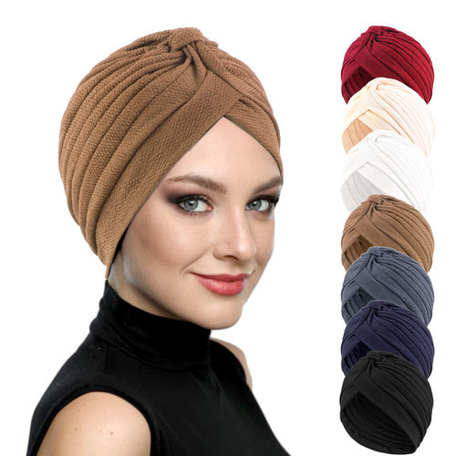 褶皱外贸帽子头巾帽简便套头帽子女lady turban Indian wowen hat