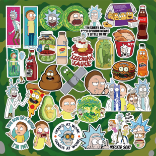 瑞克和莫蒂卡通动漫笔记本电脑手机装饰冰箱防水杯头盔电动车贴纸