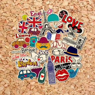 法国英国伦敦风情可爱卡通水杯头盔电动车冰箱ipad手机贴纸画防水