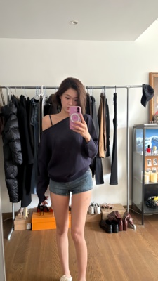 陈椿儿 斜肩长袖女毛针织衫秋冬上衣