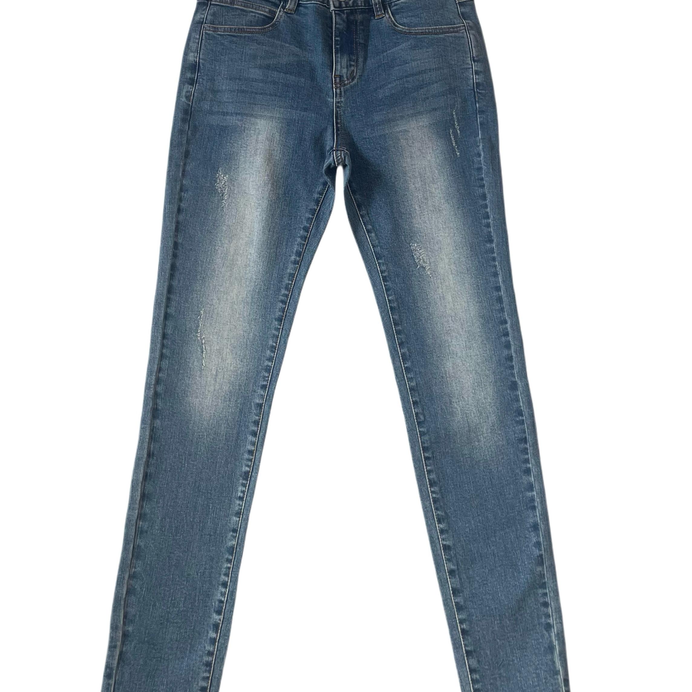 陈椿儿 丰胯蓝色复古水洗紧身小脚牛仔裤女