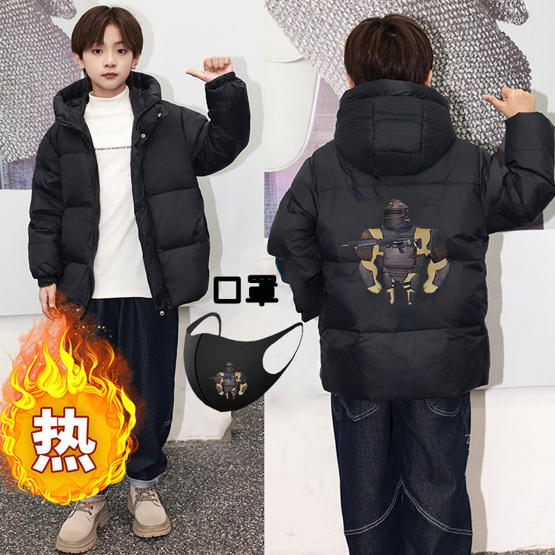 儿童地铁求生羽丝绒羽绒服男童女童连帽外套中大童加厚保暖面包服