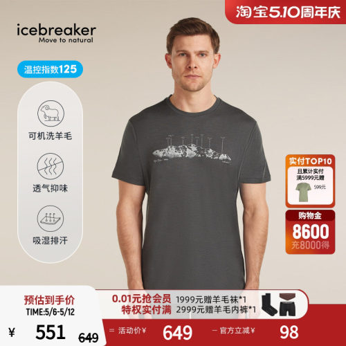 icebreaker美丽诺羊毛男短袖印花