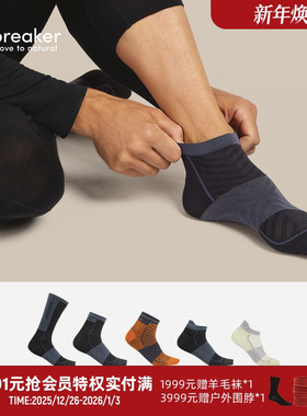 icebreaker可机洗美利奴羊毛男Run+ Ultralight跑步袜舒适户外