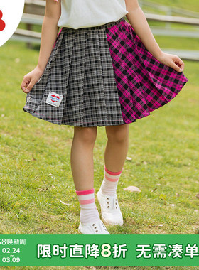 soyo舍予良仓童装撞色学院风女童半身裙夏百褶裙儿童短裙宝宝裙子