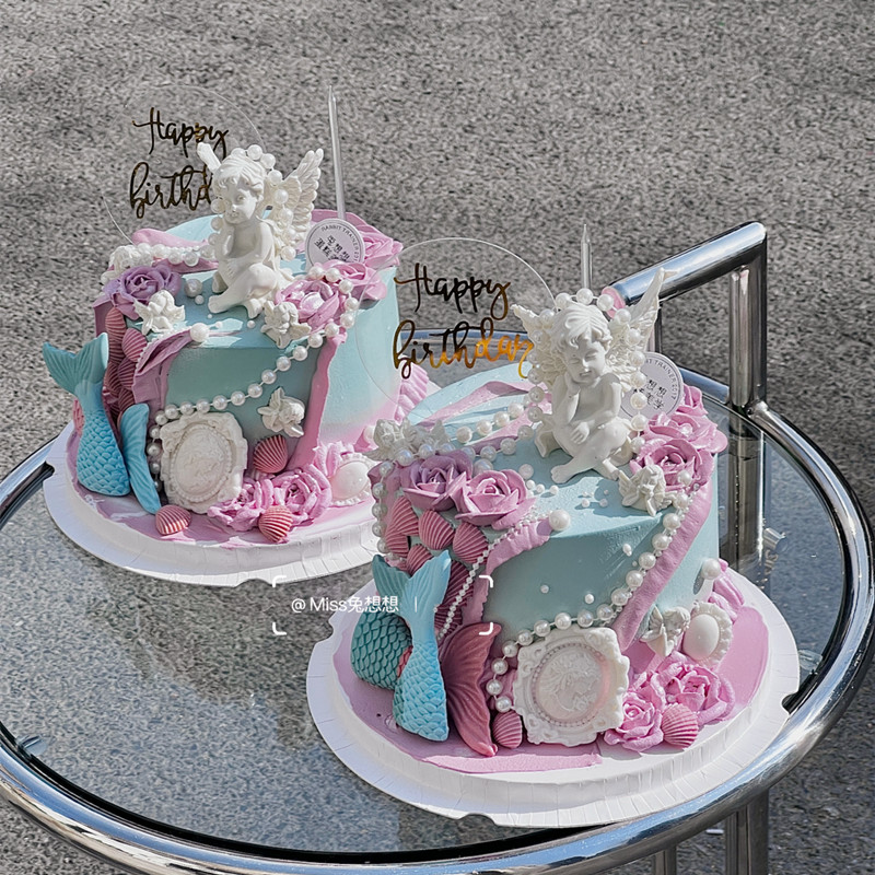 美人鱼生日蛋糕装饰海星贝壳大中小鱼尾翻糖巧克力模具摆件烘焙台