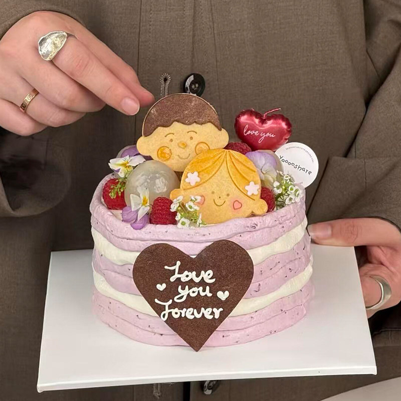 七夕情人节情侣饼干蛋糕装饰红色爱心love you蜡烛甜品台插件摆件