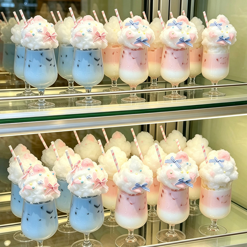 棉花糖高脚杯甜品蛋糕装饰氛围感白兰地酒杯高脚杯条纹吸管甜品杯