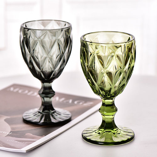 法兰晶复古彩色玻璃高脚红酒杯