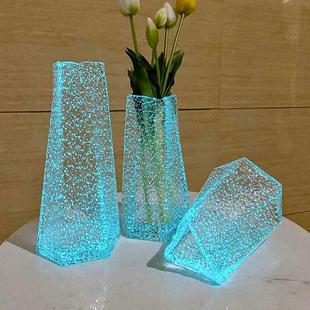饰品百合玫瑰水培花瓶 北欧轻奢夜光三角玻璃花瓶家居餐桌摆件装