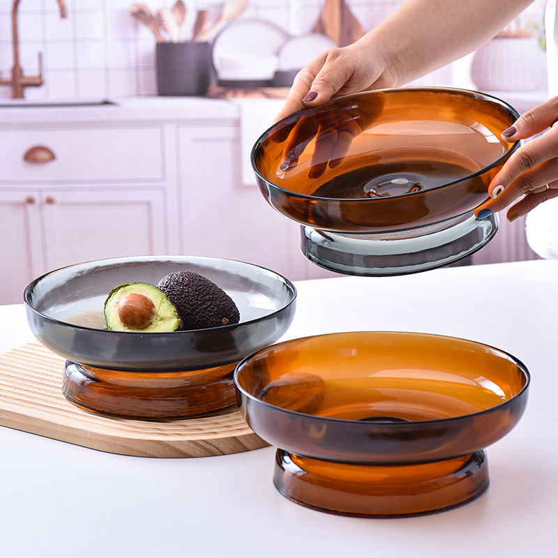 法兰晶高脚彩色玻璃水果盘