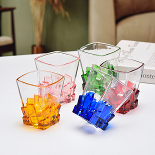 法兰晶彩绘冰山杯玻璃杯家用威士忌洋酒杯高级感喝水饮料啤酒杯