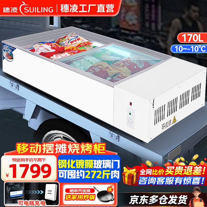 穗凌冰柜摆摊专用展示柜移动户外小型三轮车台式冷藏卧式保鲜柜