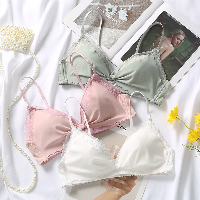 夏季薄款无痕白色内衣女小胸聚拢收副乳蕾丝少女无钢圈显胸小胸罩