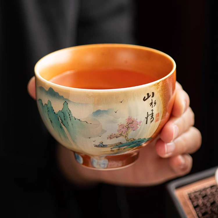 复古柴烧主人杯粗陶品茗杯茶盏家用陶瓷单杯功夫窑变茶杯喝茶杯子
